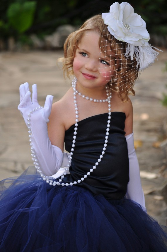 Свадьба - Navy Flower Girl Dress with Tulle Train--Weddings, Pageants,Portraits---Customizable---Vogue