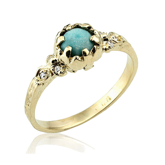 Wedding - Turquoise Ring, Oriental Style Diamond Turquoise Engagement Ring, Unique Engagement Ring, Turquoise Birthtone Ring, December Birthstone