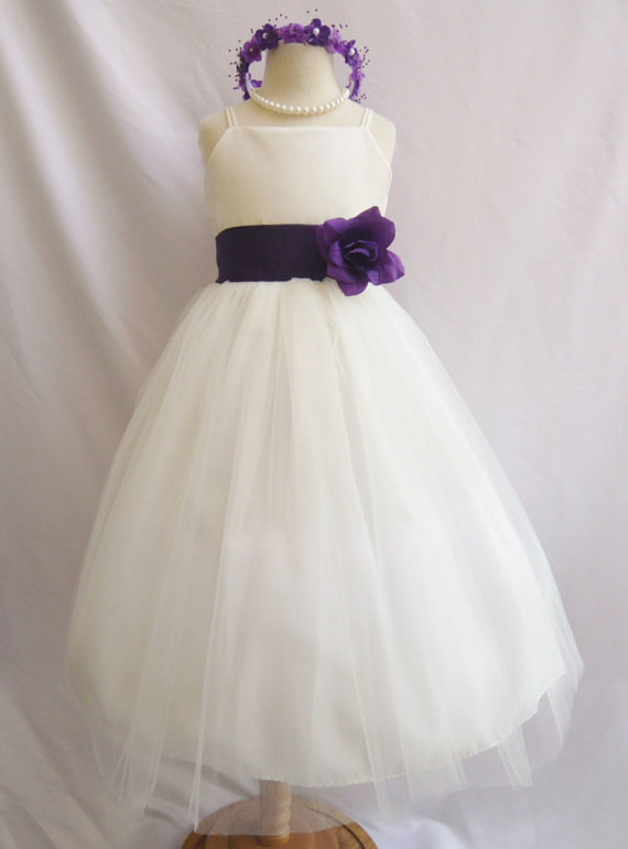 Mariage - Flower Girl Dresses - IVORY with Purple (FD0RB2) - Wedding Easter Junior Bridesmaid - For Baby Infant Children Toddler Kids Teen Girls
