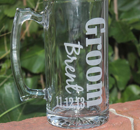 Wedding - 1 Personalized Groomsman Gift, Etched Beer Mug.  Great Bachelor Party Idea,Groomsmen,Best Man,Father of Bride or Groom Gift