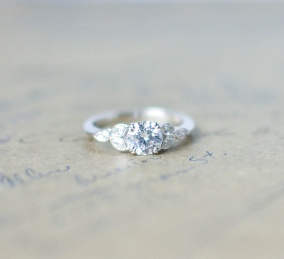 Mariage - Silver Art Deco Engagement Ring - Vintage Wedding Ring - Antique Ring - Cubic Zirconia Ring - CZ Solitaire Ring - Round Cut Ring