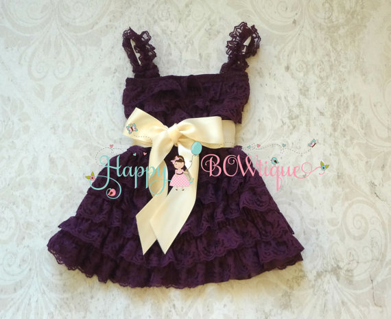 Mariage - Flower girl dress- Purple Ivory Plum Bow Lace Dress, baby girl dress,Rustic wedding dress,baby dress,flower girl dress,Purple dress,Birthday