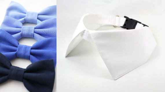 Wedding - Dog Shirt Collar Bow Tie, Dog Wedding Collar, with D Ring for Leash White Navy Blue Bowtie