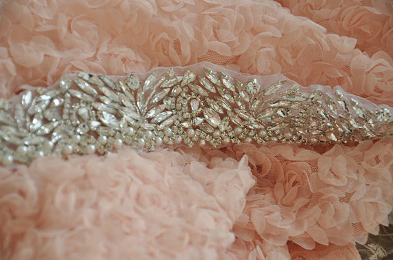 Hochzeit - ONE YARD Rhinestone Trim Crystal Beaded Applique for Bridal Wedding Gown Bridal Sash