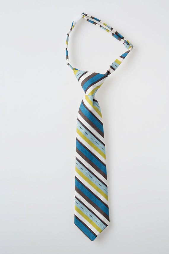 زفاف - Boys Tie - Blue and Green Stripes - Childs Necktie