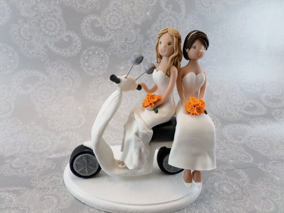 Hochzeit - Same Sex Couple on Vespa Custom Made Wedding Cake Topper