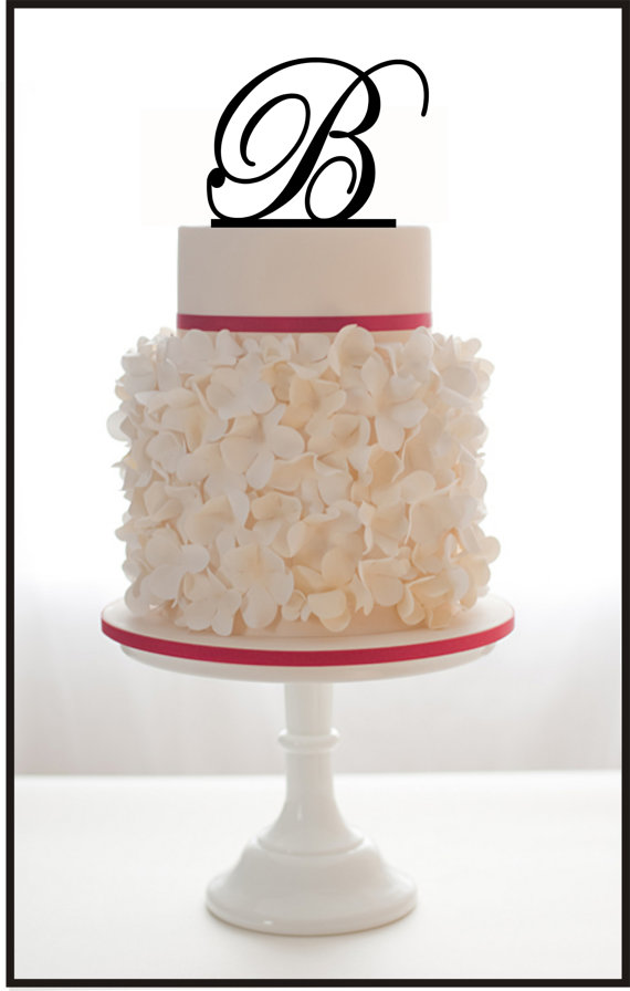 Wedding - Custom Wedding Cake Topper with Personalized Initial with your choice of font, color and a FREE base for display