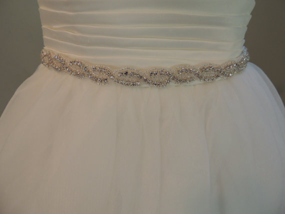 زفاف - Crystal Sash, Wedding Dress Belt. Rhinestones, Beaded. WHITE or IVORY Satin Ribbon. Bridesmaids, Prom Bridal Dress Bling. LONG - "Brooke"