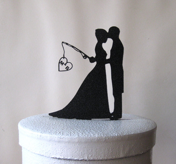 Свадьба - Custom Wedding Cake Topper - Hooked on Love with personalized Initials