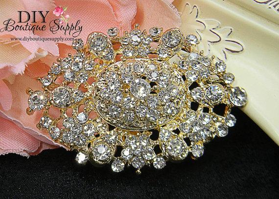 Hochzeit - Gold Rhinestone Brooch - Wedding Jewelry - Wedding Brooch Pin Accessories - Crystal Brooch Bouquet - Bridal Brooch Sash Pin 60mm 252198