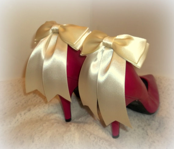 زفاف - Wedding Bridal Shoe Clips -  Satin Bows, Long Tails - MANY COLORS AVAILABLE womens shoe clips wedding shoes clip Best Seller
