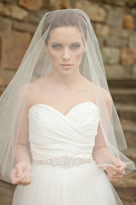 Mariage - Wedding Veil, Circle Veil, Drop Veil, Elbow Length Veil with Blusher, Bridal Veil - Corrine Style 8613