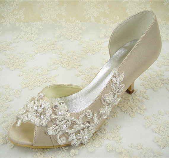 زفاف - Lace Bridal Shoes, Wedding Shoes, Peeptoes Bridal Shoes, Beaded Lace Shoes, Ivory Lace Shoes for Wedding, Peeptoes Lace Wedding Shoes