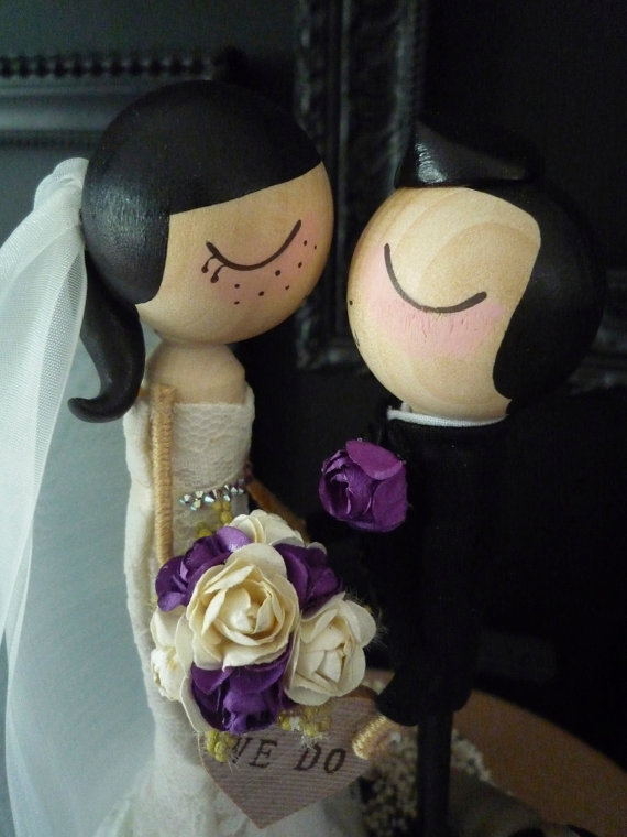 Wedding - Wedding Cake Topper with Custom Wedding Dress in Kissing Pose- Custom Keepsake by MilkTea