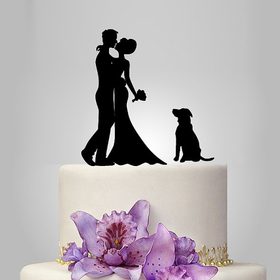 Hochzeit - wedding Cake Topper Silhouette,  your dog Wedding Cake Topper, Bride and Groom Cake Topper, mr mrs wedding cake topper, funny cake topper
