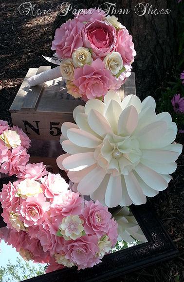 Wedding - Paper Bouquet - Paper Flower Bouquet - Wedding Bouquet - Petal Pink and Ivory - Custom Made - Any Color