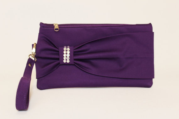Wedding - PROMOTIONAL SALE - purple bow wristelt clutch,bridesmaid gift ,wedding gift ,make up bag,zipper pouch,cosmetic bag,camera bag