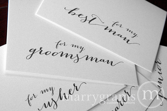زفاف - Groomsman Card, Best Man, Ring Bearer, Bridesmaid, Flower Girl, Wedding / House Party - Thank You Cards for Bridal Party (Set of 6) CS09