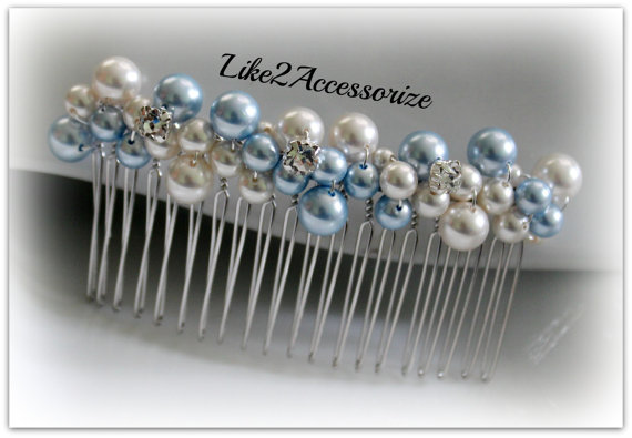 Свадьба - Wedding Hair Pearl Comb Bridal Hair Accessories Bridal Comb Wedding Headpiece Someting Blue Comb White Ivory Pearl Comb Veil Attachment Comb