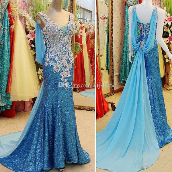 Wedding - Real Photos 2014 Sparkling Beaded Crystal Sheath V Neckline Party Prom Dresses Pageant Gowns With Sweep Train Xi019 Online with $131.62/Piece on Hjklp88's Store 