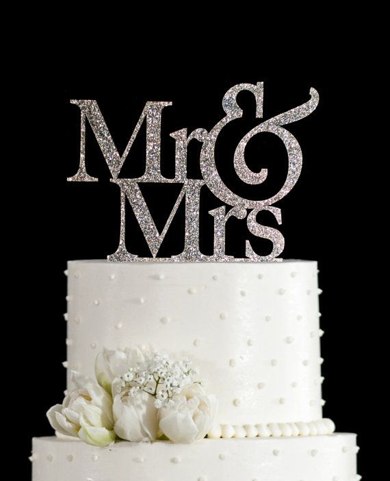 Mariage - Glitter Mr And Mrs Wedding Cake Topper In Your Choice Of Glitter, Elegant Custom Wedding Cake Topper, Unique Wedding Cake Topper