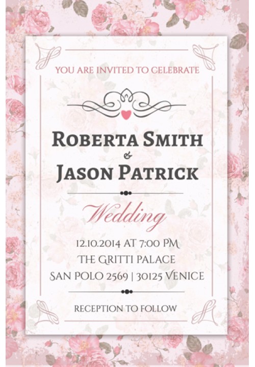 Hochzeit - Vintage Rose Wedding Invitation