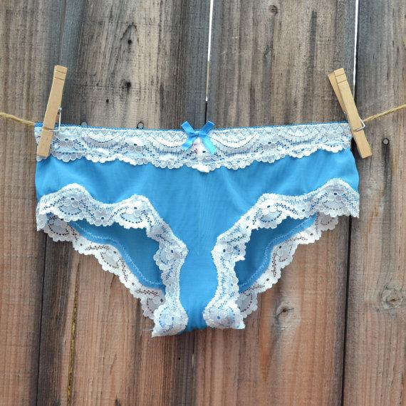 Mariage - Something Blue BRIDAL Lingerie bling MESH underwear -  Lace Antique white -  Bride in rhinestones on cute bum size Large  -Ships in 24hrs