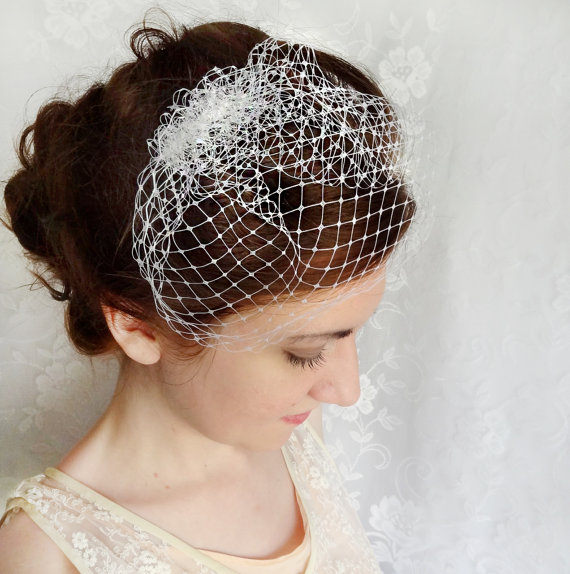 زفاف - mini birdcage veil, white wedge wedding veil, small bird cage bridal veil - TESSIE - bridal hair accessories