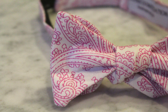 Hochzeit - Bow Tie in Orchid Pink Posh Paisley - Groomsmen and wedding tie - clip on, pre-tied with strap or self tying