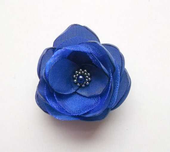 Hochzeit - Small Royal Blue Flower, Bridesmaids hair dress shoe accessory, Hair clip, Shoe clip, Brooch, Flower girls gift, Birthday Prom Wedding Groom
