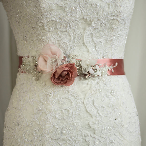 Bridal Sash Wedding Belt Wedding Dress Sash Floral Sash Flowered