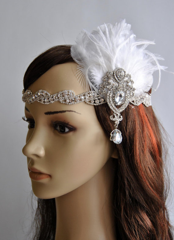 Hochzeit - Glamour Rhinestone Flapper 1920s headpiece, Rhinestone Bridal crystal wedding headband, the great gatsby headpiece, rhinestone flapper