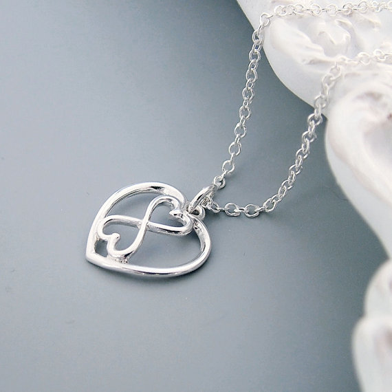 Hochzeit - Silver Infinity Heart Necklace, Infinity Jewelry, Sterling Silver, Mother of the Bride Necklace, wedding, valentine
