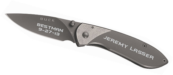 Wedding - Personalized Buck Nobleman Knife Groomsmen Gift - modern titanium finish pocket knife - Father's Day Gift - Wedding Gift - Military Gift