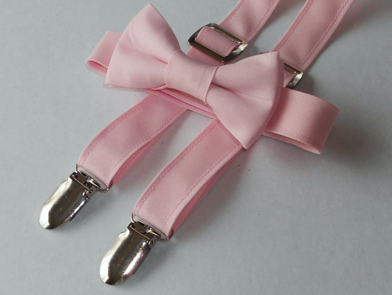 زفاف - Baby Pink Bowtie and Suspender Set - Infant. Toddler, Boy