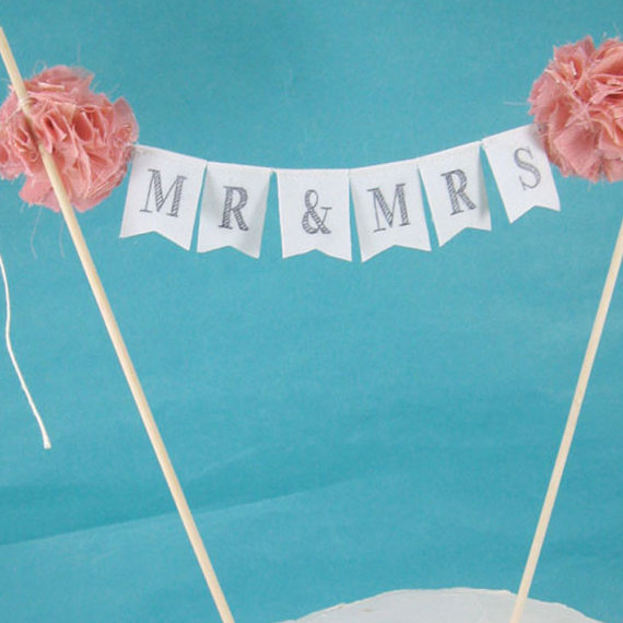 Mariage - Cake banner, Coral wedding cake bunting,  "Mr & Mrs" Banner A286 - shabby chic wedding cake topper