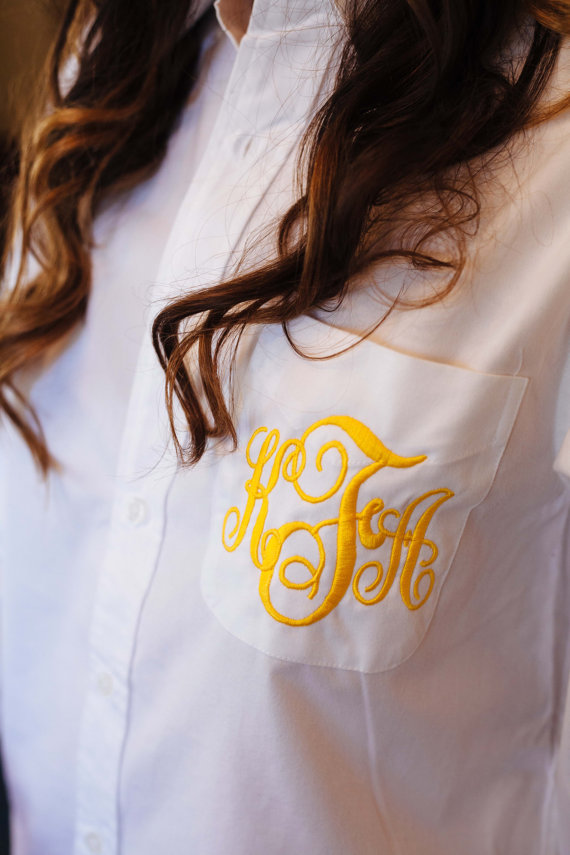 Wedding - Oversize Monogrammed Button Down Shirt - Boyfriend Shirt - Bride, Bridesmaids, Sorority, Bridal Part - 29 Colors