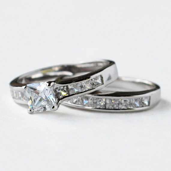 Hochzeit - cz ring, cz wedding ring, cz engagement ring, wedding ring set, ring set, cz wedding set, sterling silver, size 5 6 7 8 9 10 - MC110301R