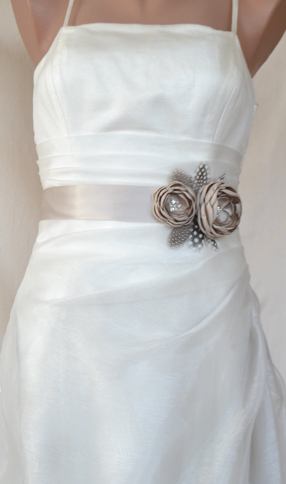 Hochzeit - Handcrafted Fabric Champagne, Khaki, Taupe, Sand Color Wedding dress Sash Belt