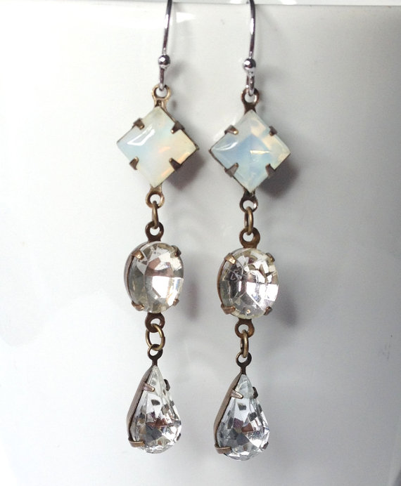 زفاف - Crystal Rhinestone Dangle Earrings, Vintage Drop Earrings, Wedding Bridal Jewelry, Long Luxe Designer Style Crystal Jewelry