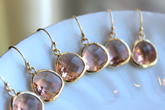 Mariage - 10% OFF SET OF 3 Wedding Jewelry Champagne Blush Earrings Gold Peach Pink - Blush Wedding Earrings Bridal Earrings Pink Bridesmaid Earrings