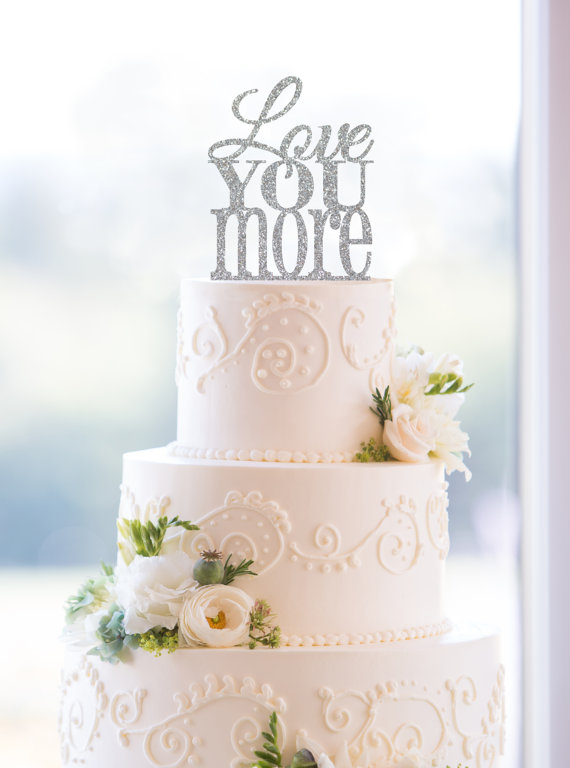 Mariage - Glitter Script Love You More Cake Topper – Custom Wedding Cake Topper Available in 17 Glitter Options
