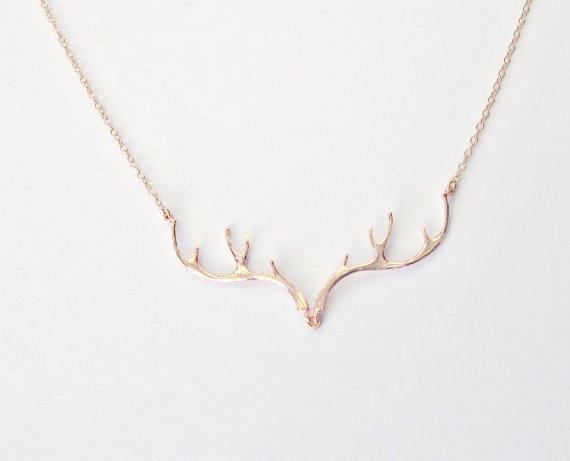 Mariage - Rose Gold Antler Necklace Deer Antler Jewelry Rose Gold Necklace Country Wedding Gift Country girl Bridesmaid Jewelry