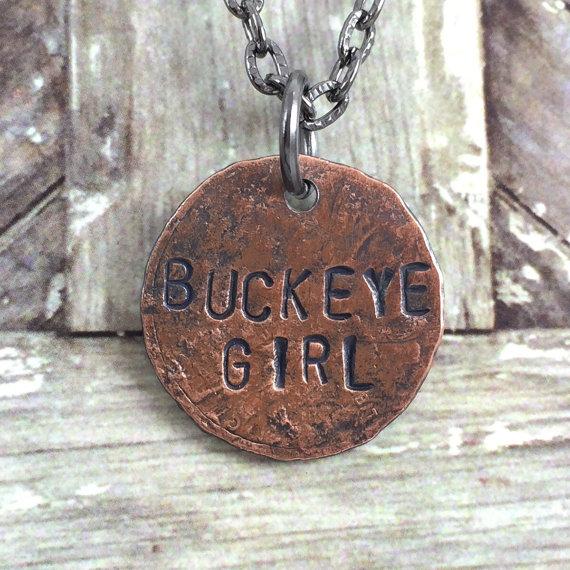 Mariage - Buckeye Girl Penny Charm Necklaces, Ohio Jewelry, Bouquet Charm,Ohio State Necklace, Buckeye Jewelry, Gift Idea for OSU Student,OSU Jewelry