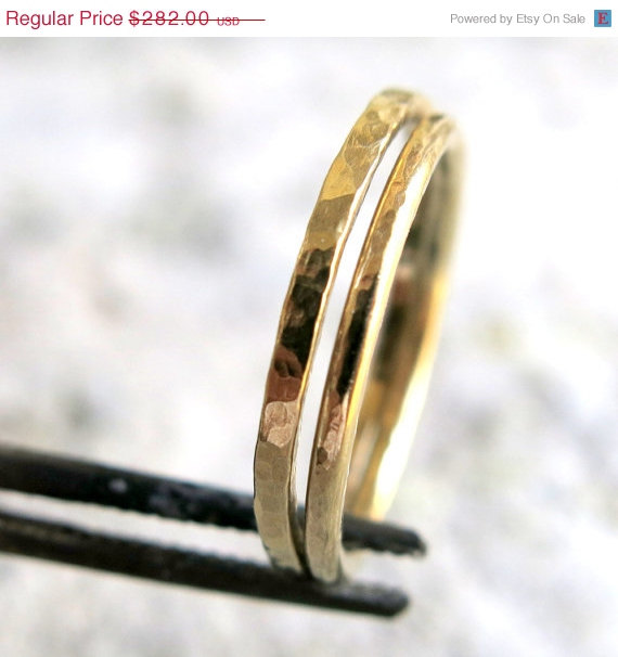 Свадьба - 14K Gold Stacking Rings - Two Wedding Rings - Engagement Rings - Minimalist Jewelry - For Him - For Her - Unisex Rings - VenexiaJewelry