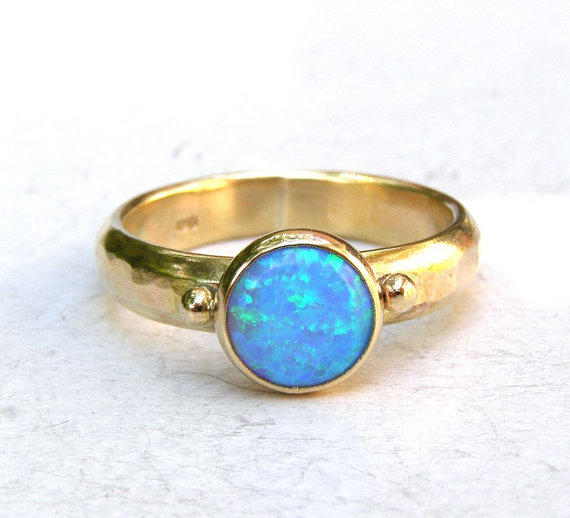 زفاف - Handmade Engagement Ring ,Fine jewelry,Birthstone ring  wedding ring Blue Opals Gemstone ,statement, fine 9k gold ring
