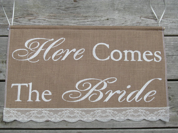زفاف - Large Here Comes The Bride Banner - Large Two Font Burlap Sign - Ring Bearer Sign - Here Comes The Bride Burlap Sign - Rustic Wedding Sign
