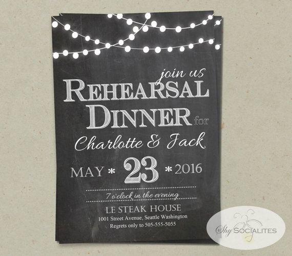 Wedding - Chalkboard & Lights Rehearsal Dinner Invitation 