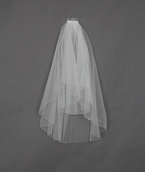 Mariage - Handworked Beaded Edge Wedding Veil 2012, White Wedding Veil, Ivory Wedding Veil
