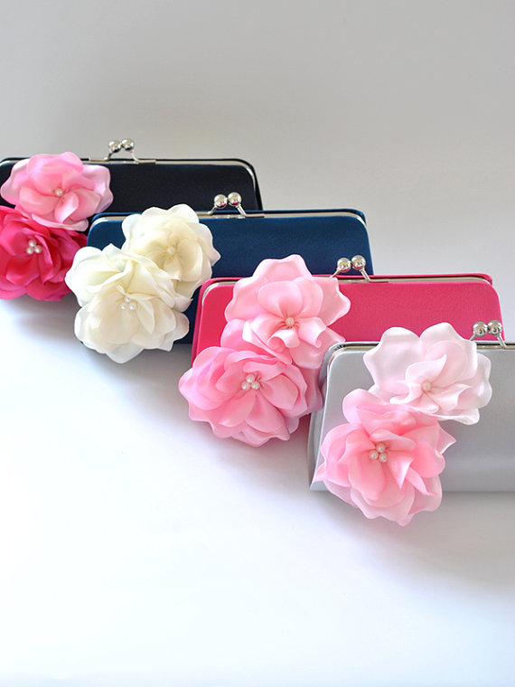 Hochzeit - Set of 7  Bridesmaid clutches / Wedding clutches  - Custom Color - STANDARD SHIPPING